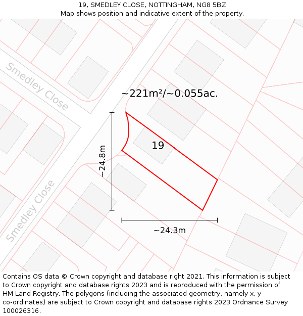 19, SMEDLEY CLOSE, NOTTINGHAM, NG8 5BZ: Plot and title map