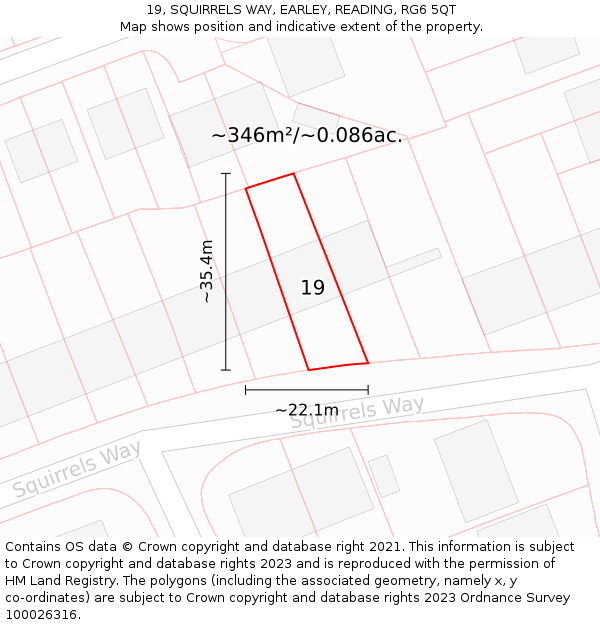 19, SQUIRRELS WAY, EARLEY, READING, RG6 5QT: Plot and title map