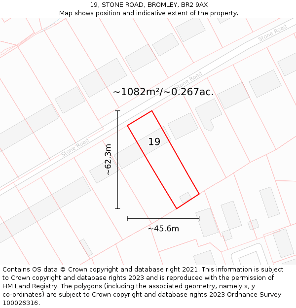 19, STONE ROAD, BROMLEY, BR2 9AX: Plot and title map