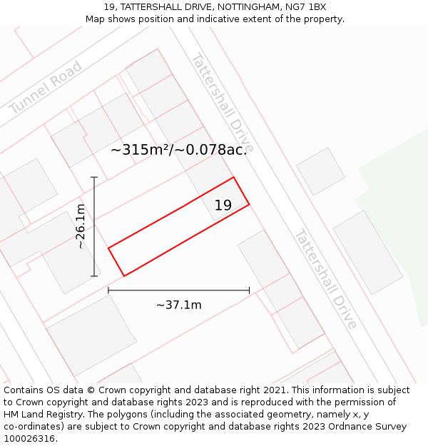 19, TATTERSHALL DRIVE, NOTTINGHAM, NG7 1BX: Plot and title map