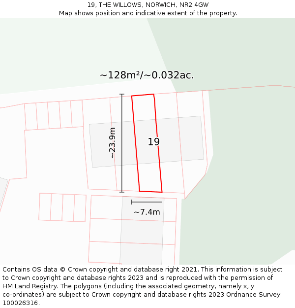 19, THE WILLOWS, NORWICH, NR2 4GW: Plot and title map
