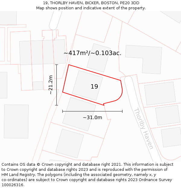 19, THORLBY HAVEN, BICKER, BOSTON, PE20 3DD: Plot and title map
