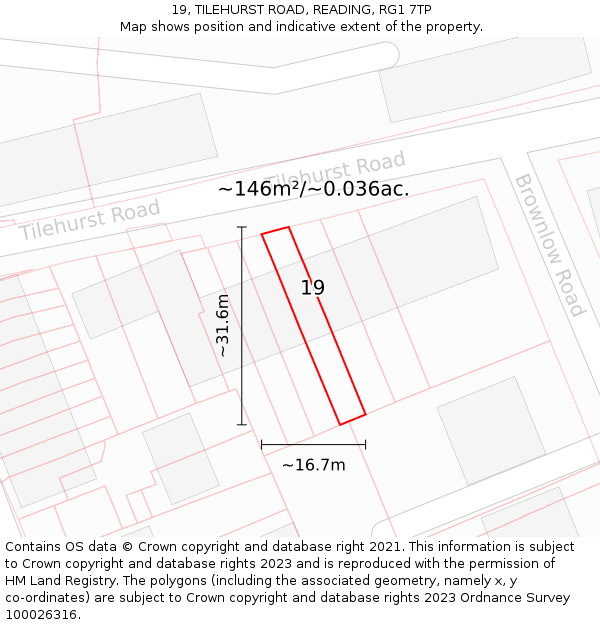 19, TILEHURST ROAD, READING, RG1 7TP: Plot and title map