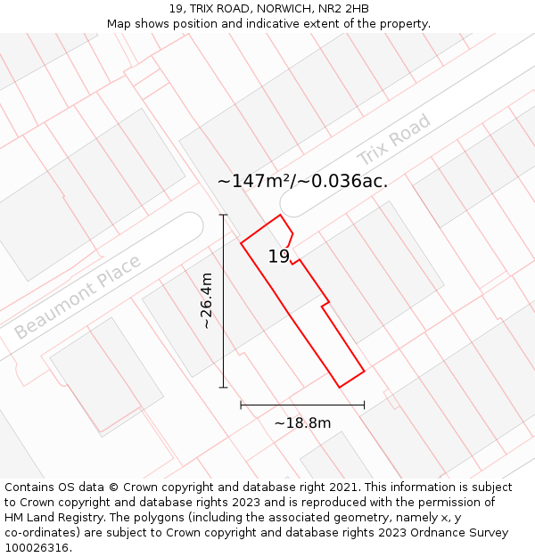 19, TRIX ROAD, NORWICH, NR2 2HB: Plot and title map