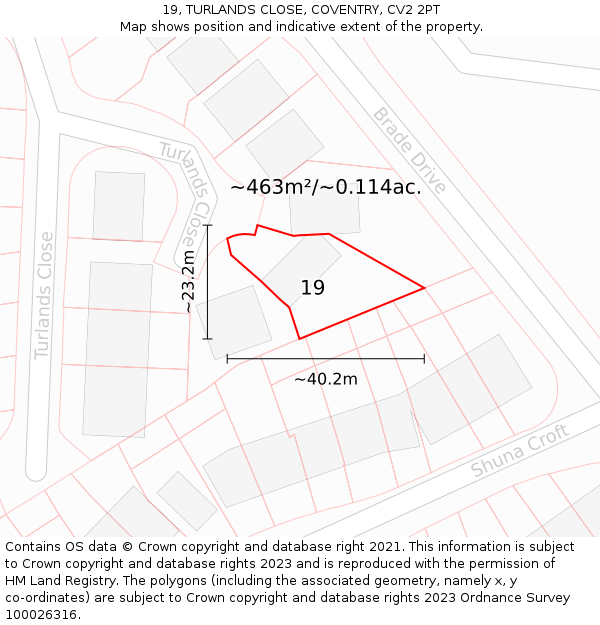 19, TURLANDS CLOSE, COVENTRY, CV2 2PT: Plot and title map