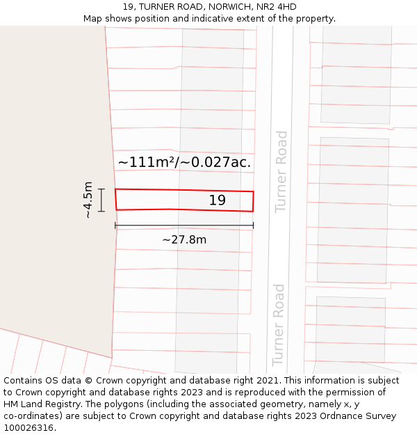 19, TURNER ROAD, NORWICH, NR2 4HD: Plot and title map