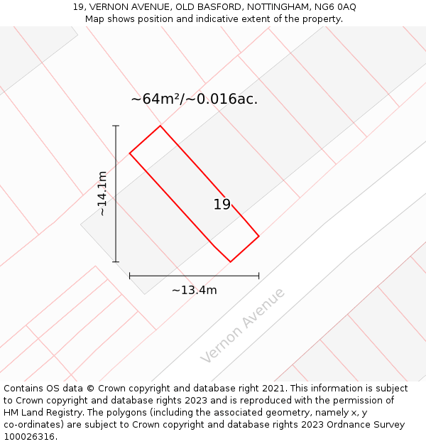 19, VERNON AVENUE, OLD BASFORD, NOTTINGHAM, NG6 0AQ: Plot and title map