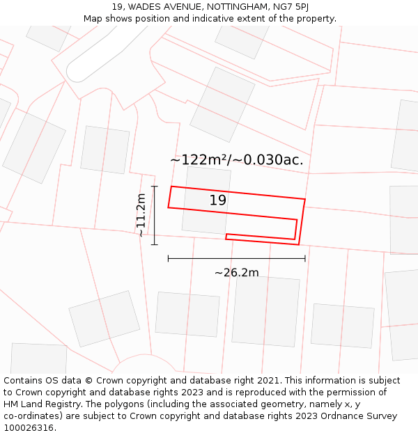 19, WADES AVENUE, NOTTINGHAM, NG7 5PJ: Plot and title map