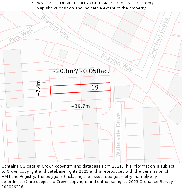 19, WATERSIDE DRIVE, PURLEY ON THAMES, READING, RG8 8AQ: Plot and title map