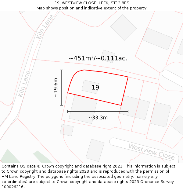 19, WESTVIEW CLOSE, LEEK, ST13 8ES: Plot and title map
