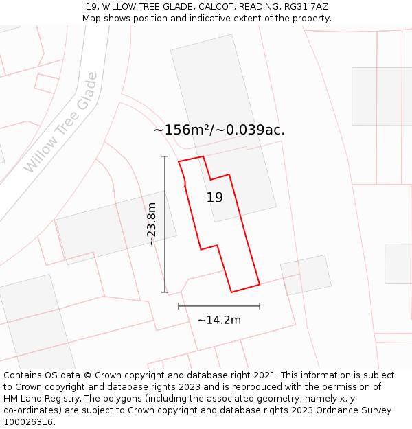 19, WILLOW TREE GLADE, CALCOT, READING, RG31 7AZ: Plot and title map