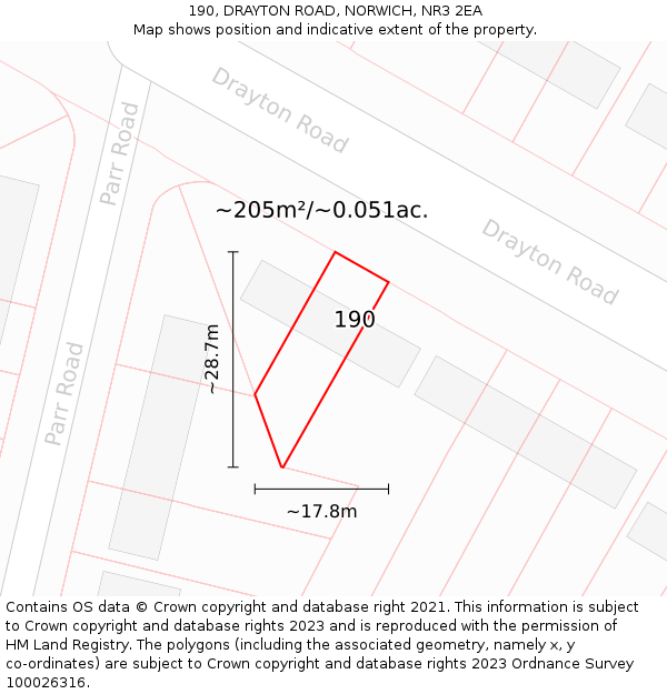 190, DRAYTON ROAD, NORWICH, NR3 2EA: Plot and title map