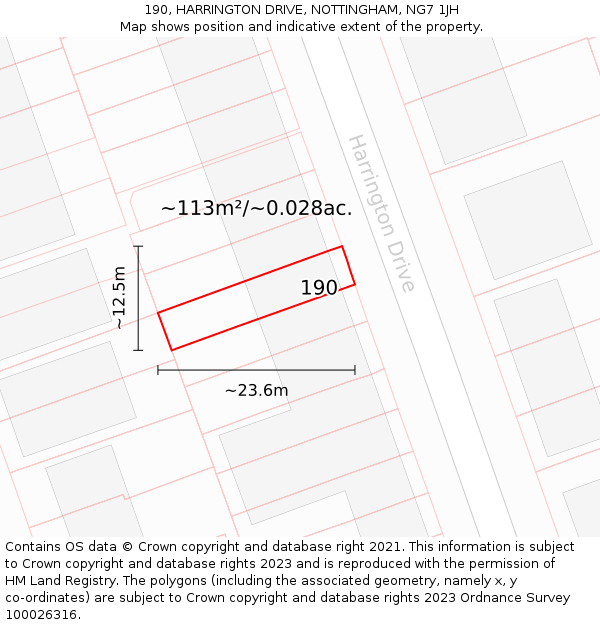 190, HARRINGTON DRIVE, NOTTINGHAM, NG7 1JH: Plot and title map