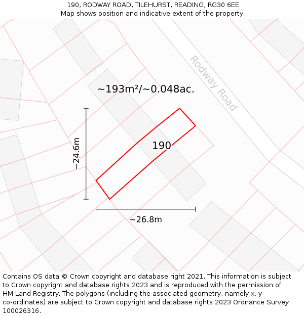 190, RODWAY ROAD, TILEHURST, READING, RG30 6EE: Plot and title map
