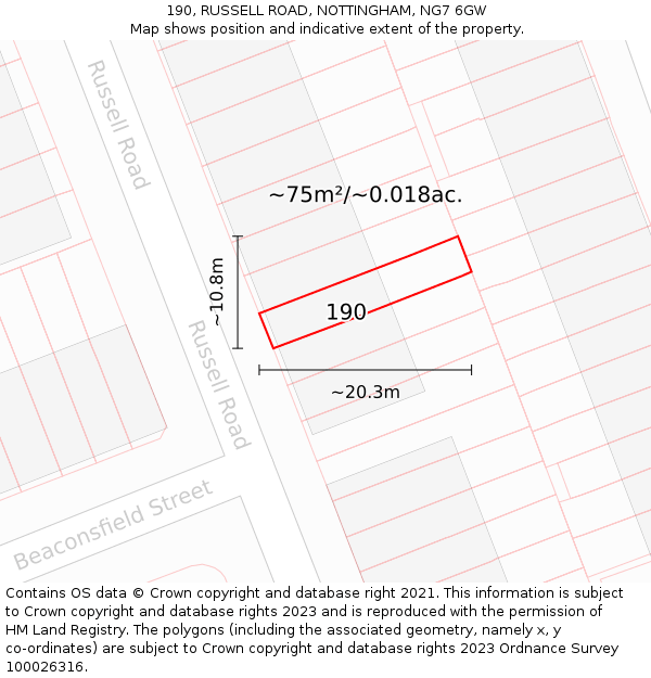 190, RUSSELL ROAD, NOTTINGHAM, NG7 6GW: Plot and title map