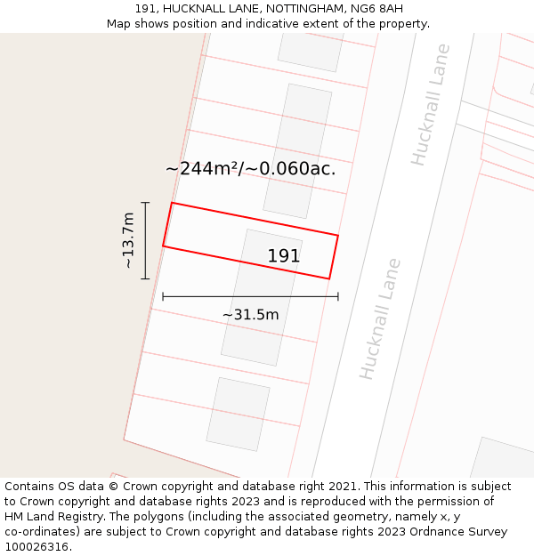 191, HUCKNALL LANE, NOTTINGHAM, NG6 8AH: Plot and title map