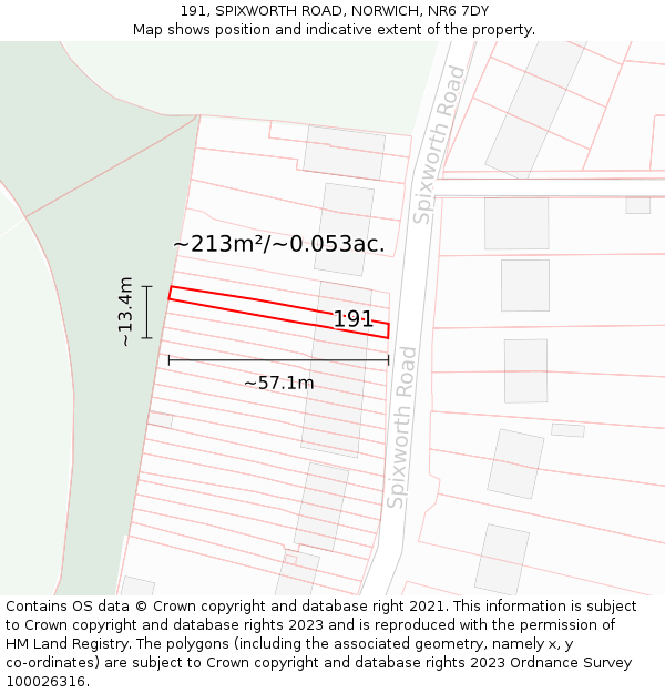 191, SPIXWORTH ROAD, NORWICH, NR6 7DY: Plot and title map