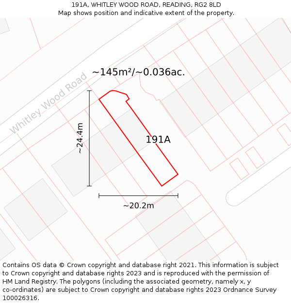 191A, WHITLEY WOOD ROAD, READING, RG2 8LD: Plot and title map
