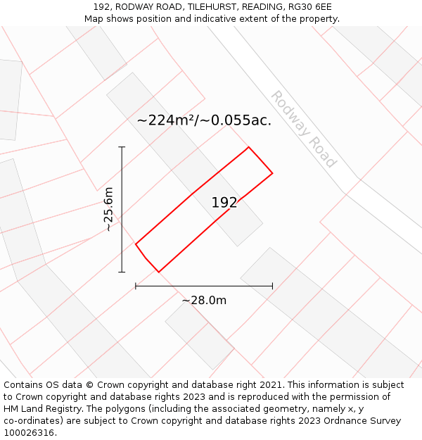 192, RODWAY ROAD, TILEHURST, READING, RG30 6EE: Plot and title map