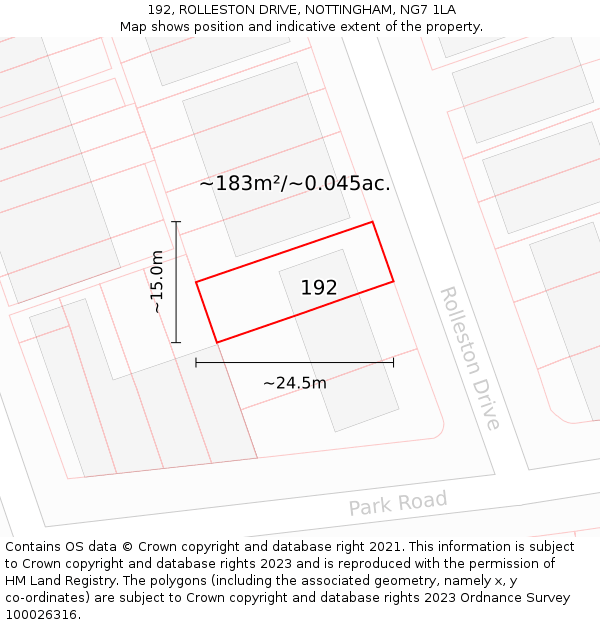 192, ROLLESTON DRIVE, NOTTINGHAM, NG7 1LA: Plot and title map