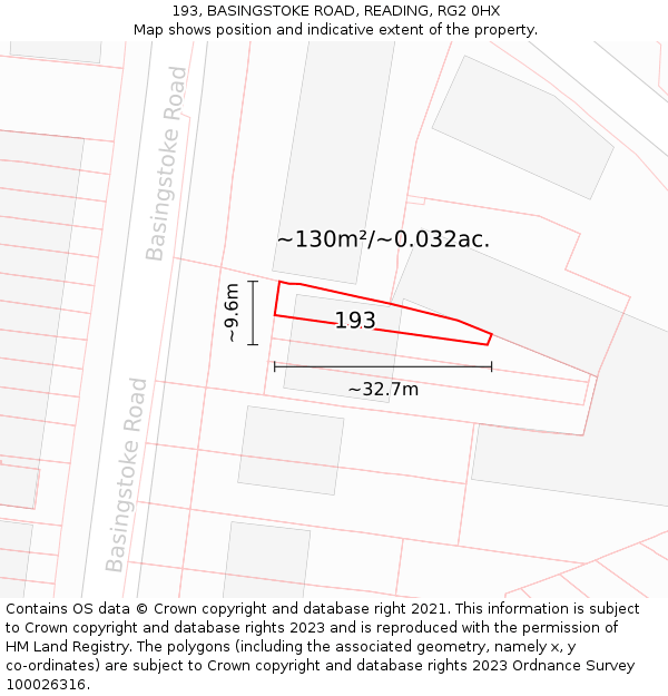 193, BASINGSTOKE ROAD, READING, RG2 0HX: Plot and title map