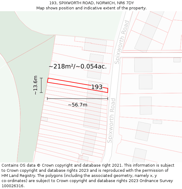 193, SPIXWORTH ROAD, NORWICH, NR6 7DY: Plot and title map