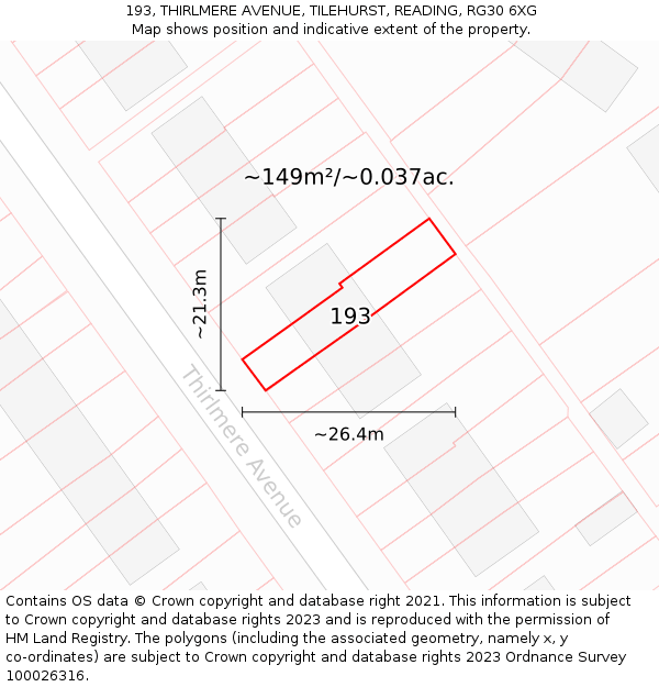 193, THIRLMERE AVENUE, TILEHURST, READING, RG30 6XG: Plot and title map