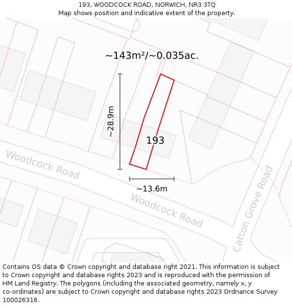 193, WOODCOCK ROAD, NORWICH, NR3 3TQ: Plot and title map
