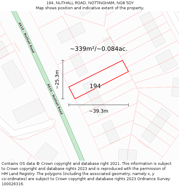 194, NUTHALL ROAD, NOTTINGHAM, NG8 5DY: Plot and title map