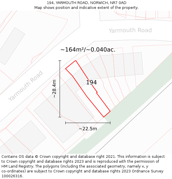 194, YARMOUTH ROAD, NORWICH, NR7 0AD: Plot and title map
