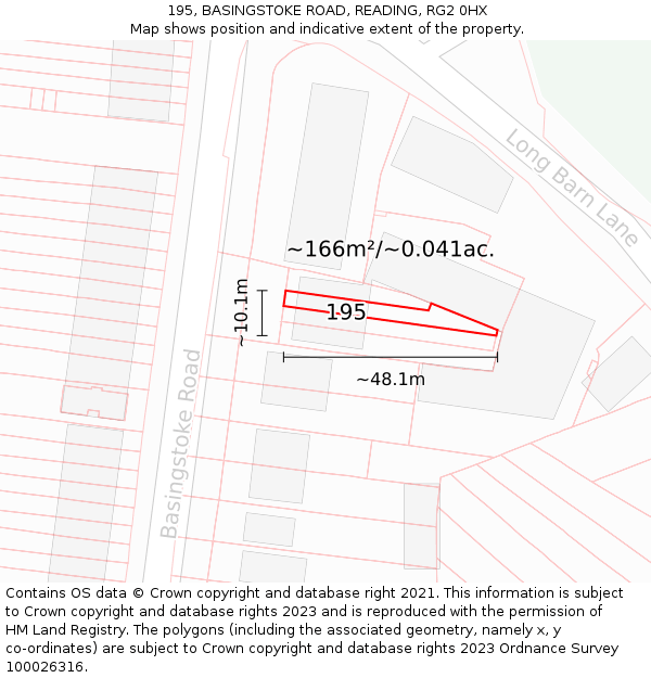195, BASINGSTOKE ROAD, READING, RG2 0HX: Plot and title map