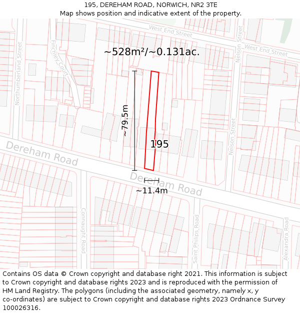195, DEREHAM ROAD, NORWICH, NR2 3TE: Plot and title map