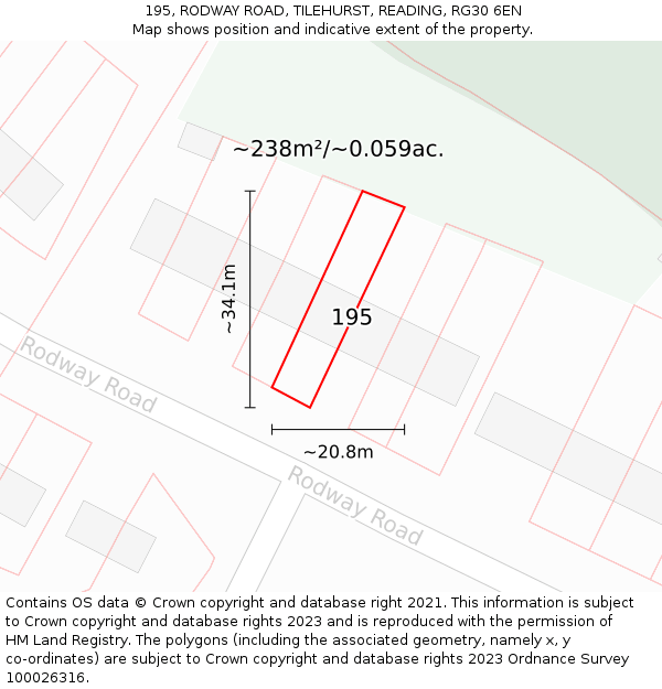 195, RODWAY ROAD, TILEHURST, READING, RG30 6EN: Plot and title map