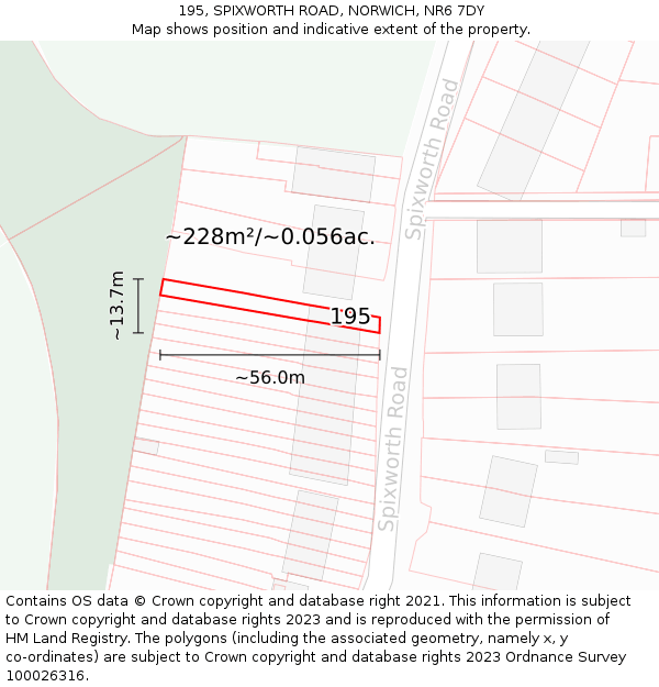 195, SPIXWORTH ROAD, NORWICH, NR6 7DY: Plot and title map