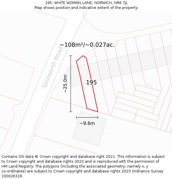 195, WHITE WOMAN LANE, NORWICH, NR6 7JL: Plot and title map