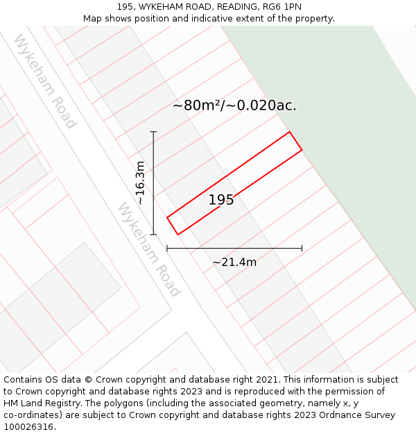 195, WYKEHAM ROAD, READING, RG6 1PN: Plot and title map