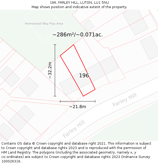 196, FARLEY HILL, LUTON, LU1 5NU: Plot and title map