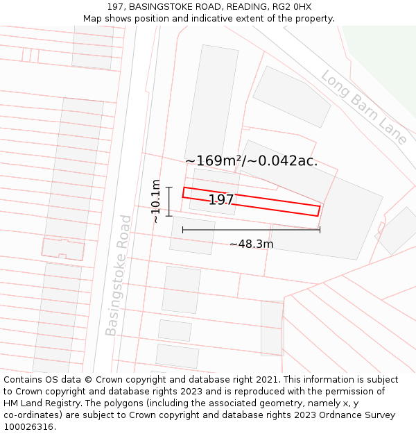 197, BASINGSTOKE ROAD, READING, RG2 0HX: Plot and title map