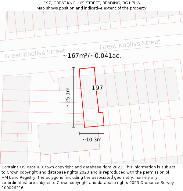 197, GREAT KNOLLYS STREET, READING, RG1 7HA: Plot and title map
