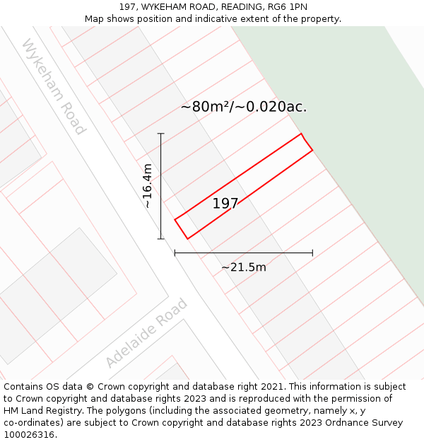 197, WYKEHAM ROAD, READING, RG6 1PN: Plot and title map