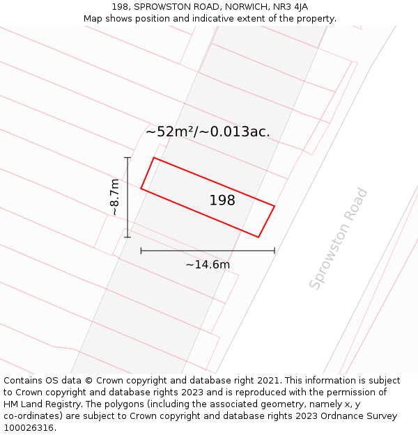 198, SPROWSTON ROAD, NORWICH, NR3 4JA: Plot and title map