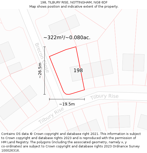 198, TILBURY RISE, NOTTINGHAM, NG8 6DF: Plot and title map