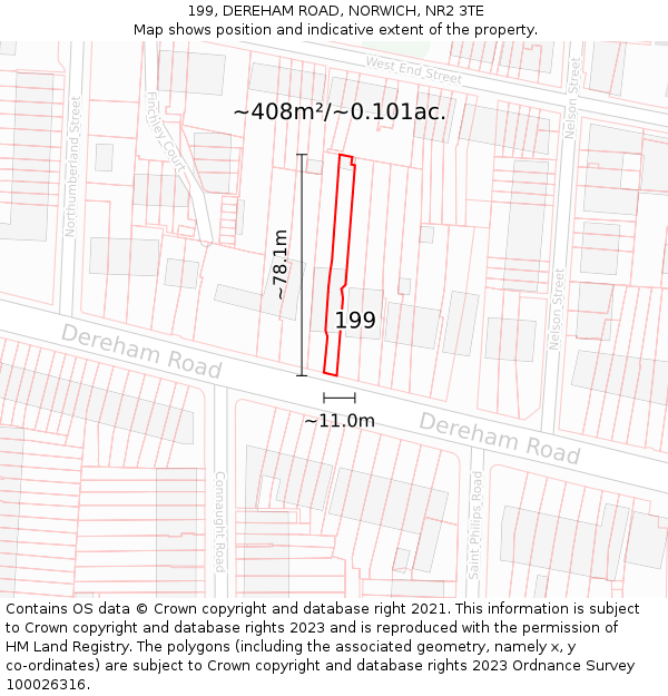 199, DEREHAM ROAD, NORWICH, NR2 3TE: Plot and title map
