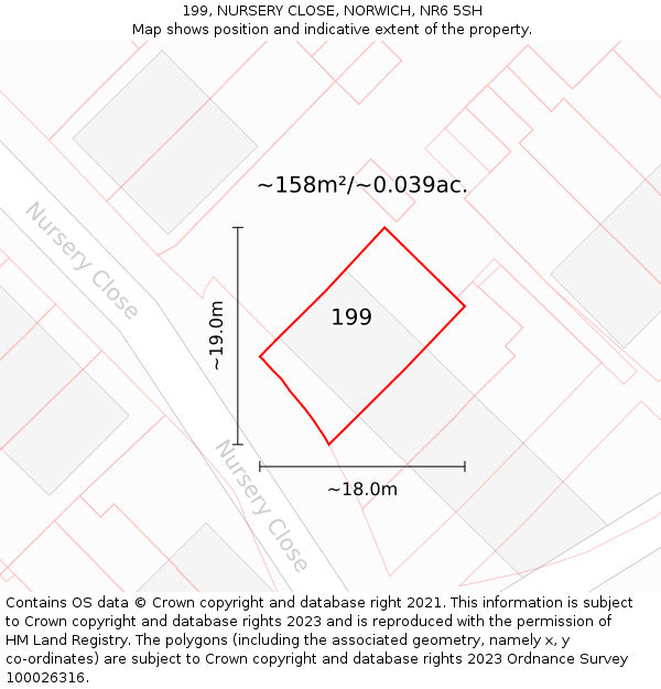 199, NURSERY CLOSE, NORWICH, NR6 5SH: Plot and title map