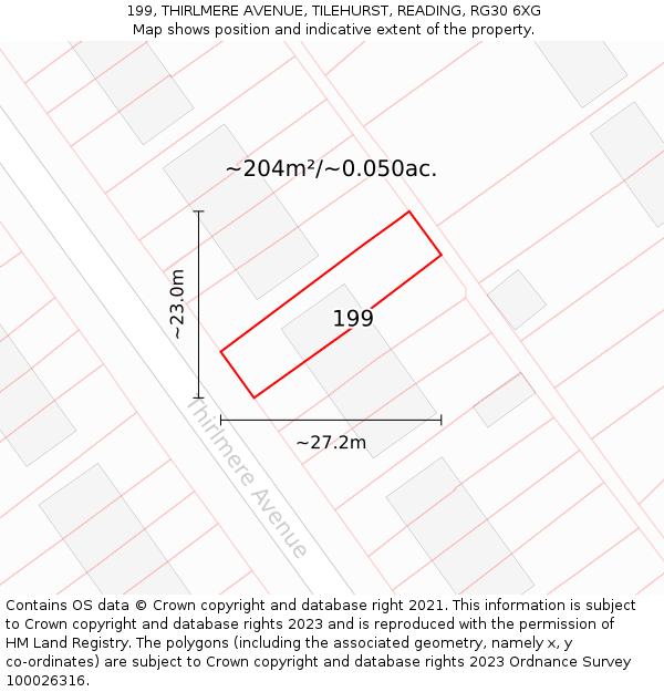 199, THIRLMERE AVENUE, TILEHURST, READING, RG30 6XG: Plot and title map
