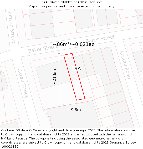 19A, BAKER STREET, READING, RG1 7XT: Plot and title map
