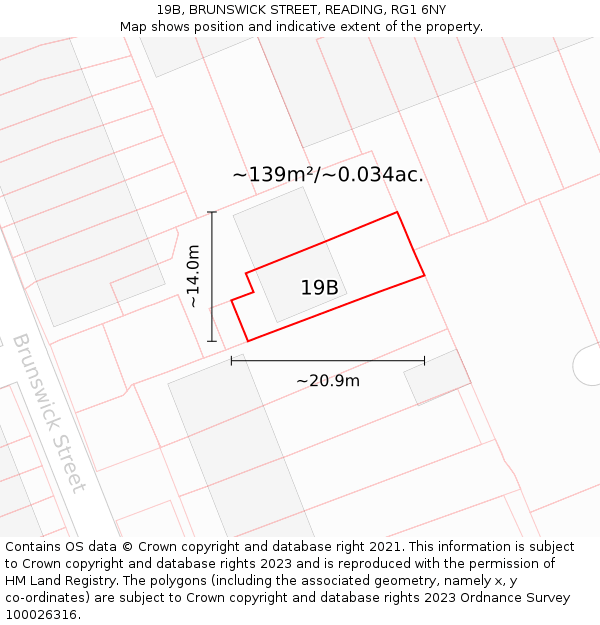 19B, BRUNSWICK STREET, READING, RG1 6NY: Plot and title map