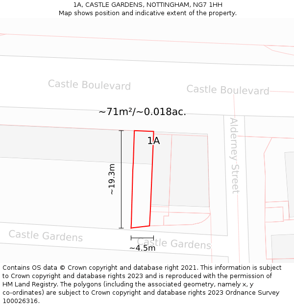 1A, CASTLE GARDENS, NOTTINGHAM, NG7 1HH: Plot and title map