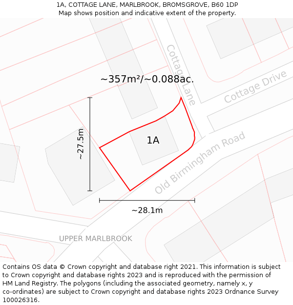 1A, COTTAGE LANE, MARLBROOK, BROMSGROVE, B60 1DP: Plot and title map