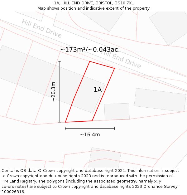 1A, HILL END DRIVE, BRISTOL, BS10 7XL: Plot and title map